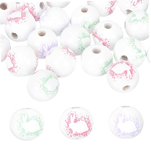 Lurrose 60St Ostern Holzperlen Plüsch Charme Hase Bausatz Tonperlen basteln ostern osterbasteln osterpräsent bastelmaterial schmuck Charms-Perlen handgefertigte Holzperlen hölzern von Lurrose