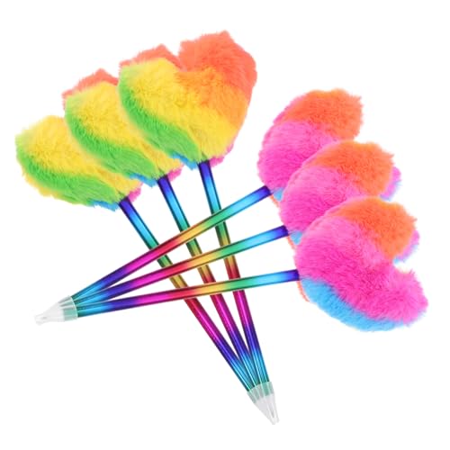 Lurrose 6St Liebe Kugelschreiber Puffstifte Bunte flauschige Kugelschreiber Herz-Pompom-Stift Büro Stift Flauschiger Schreibstift Pom Pom Stift flauschige Stifte Pompon-Stifte Plüsch von Lurrose