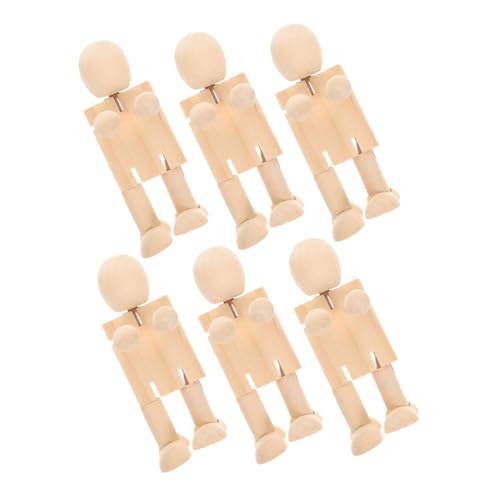 Lurrose 6st Holzroboterpuppe Puppenkörper Holzmenschen Zum Basteln Roboterfigur Unvollendeter Holzroboter Roboterfigur Aus Holz Stiftpuppe Malen Roboterpuppen Aus Holz Beige von Lurrose