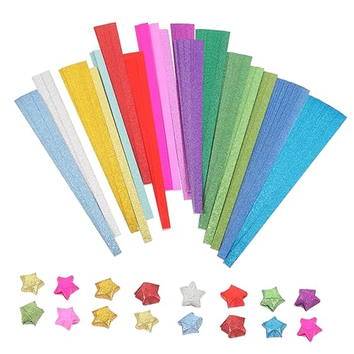 Lurrose 720 Blatt Glitzer Stern Origami Faltpapier Origami Papier Gemustertes Origami Papier Set Origami Papiere Papiersterne Streifen Origami Sternpapier Glücksstern von Lurrose