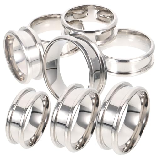 Lurrose 8St geriffelter Ring Schlüssel leere Basis coole Ringe Kette Aura-Ring Kern edelstahlring valtinstaggeschenke silberring silberne glatte Ringe Ringrohlinge Rostfreier Stahl Silver von Lurrose