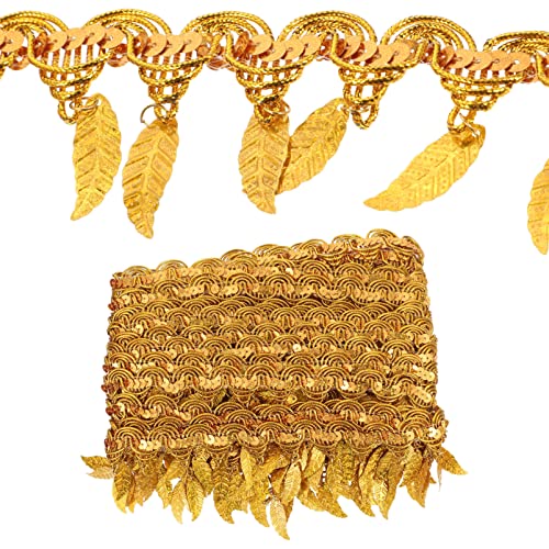 Lurrose Blatt-pailletten-spitze Auto Hochzeitsdekoration Quaste Kaschmir Funkeln Strasskette Zur Schmuckherstellung Haarband Randbereich Bestickt Wickeln Jute Kimono Golden Polyestergarn von Lurrose