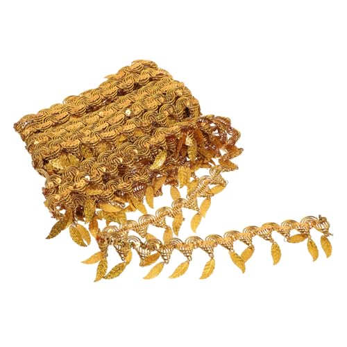 Lurrose Blatt-pailletten-spitze Halter Garnband Strasskette Zur Schmuckherstellung Thermik Perlenbesetzter Türvorhang Schal Bänder Zum Verpacken Blau Strassbandquaste Polyestergarn Golden von Lurrose