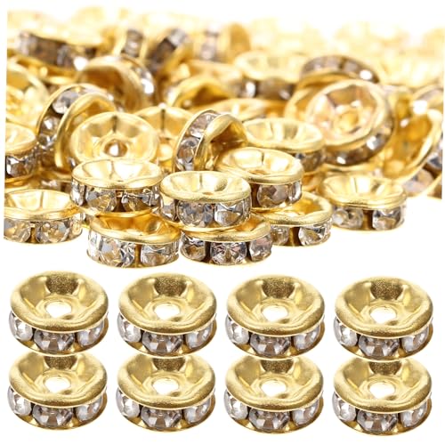 Lurrose Dekorative Spacer Perlen Mit Rhinestones Für Schmuck Basteln Runde Metallperlen Mit Weißen Strasssteinen 6mm Für DIY Armbänder Und Kreative Projekte von Lurrose