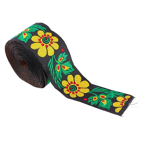 Lurrose Ethnisches Spitzenband Bestickter Zierstoff Jacquardband Zum Nähen Gestickter Bandbesatz Blumenband Jacquardband Verschönerung Bastelbedarf Zierleiste Black Polyestergarn von Lurrose