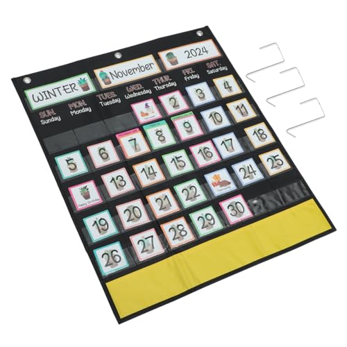 Lurrose Schul-Familien-Wochenkalender-Hängetasche Geburtstagskarte Kalender Klassenzimmer schulranzen school bag Magnetischer Lernkalender Wetterkalender-Taschenkarte PVC Black von Lurrose