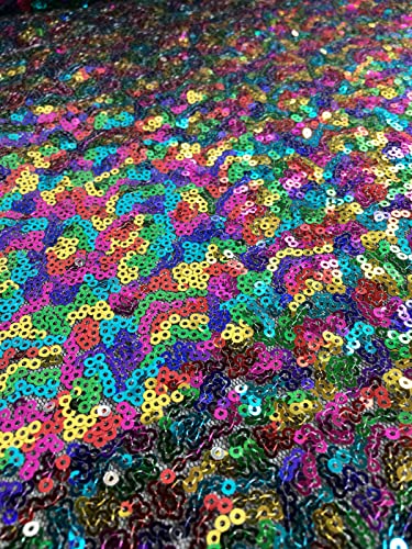 Paillettenstoff, 3 mm, 2-Wege-Stretch, Fischschuppen, mehrfarbiges Material für Karneval, Basteln, 130 cm breit (2 m, Regenbogen) von LushFabric