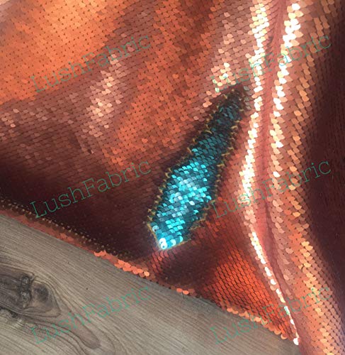5 mm wendbarer Paillettenstoff, Meerjungfrauen-Pailletten-Material – 140 cm breit (0,5 m) (Bronze & Türkisblau, halber Meter) von LushFabric