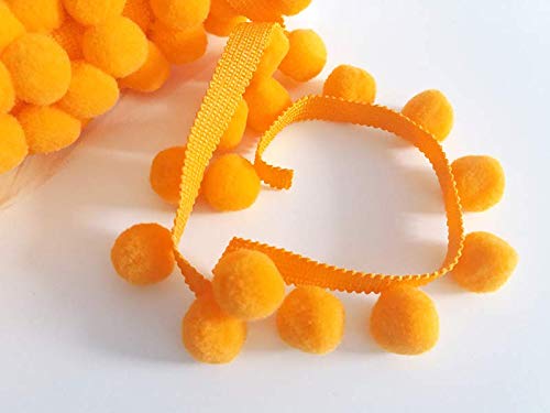 POM POM Bommelborte, Fransenbommel, Kissen- und Vorhangdekoration, Heimdekoration, Größe XL, 2 cm, Pompons (Orange, 5 m) von LushFabric