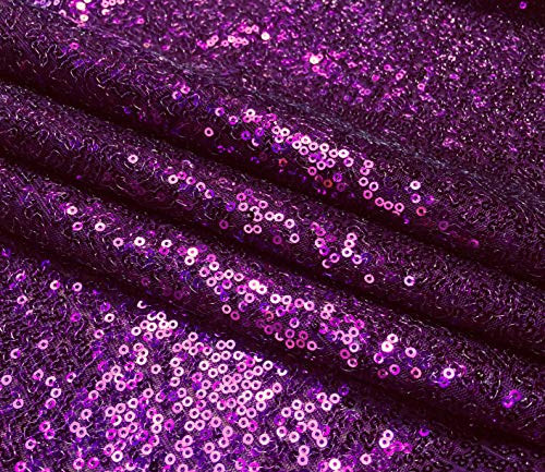 Violetter 3 mm Glitzer-Paillettenstoff, 2-Wege-Stretch, funkelnde Pailetten, glitzernde Pailletten, Hintergrund, Hochzeitskleid, 120 cm breit, Meterware (1 Meter) von LushFabric