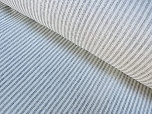 LushFabric Leinenstoff, gestreift, helles Baumwollmaterial, niedliche gestreifte weiße Linien, Heimdekoration, Schneiderei, 150 cm breit (Meterware) (Grau) von LushFabric