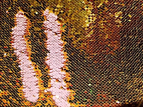 5 mm wendbarer Paillettenstoff, Meerjungfrauen-Pailletten-Material – 140 cm breit (verkauft von 0,5 m) (Gold und Rosa, halber Meter) von LushFabric