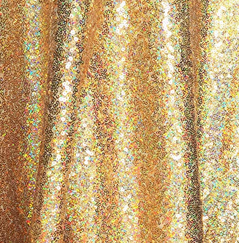 LushFabric mm Paillettenstoff, 2-Wege-Stretch, Fischschuppen, mehrfarbiges Material für Karnevals-Bastelarbeiten, 130 cm breit (1 m, irisierendes Gold) von LushFabric