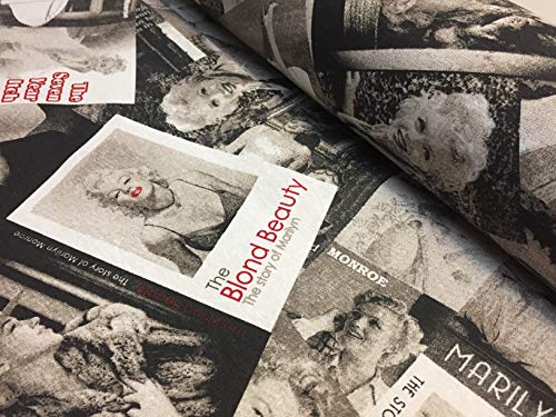MARILYN MONROE Baumwollstoff schwarz & weiß Fashion Magazine Textil – Schneidern, Vorhänge, leichte Polsterstoff Material – 135 cm breit, 2 m von LushFabric