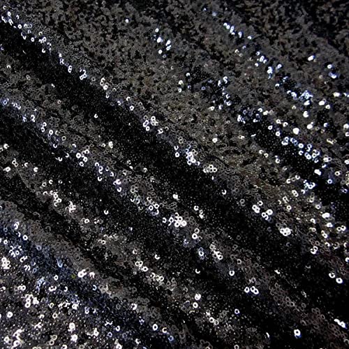 Paillettenstoff, 3 mm, 2-Wege-Stretch, Fischschuppen, mehrfarbiges Material für Karneval, Basteln, 130 cm breit (2 m, schwarz) von LushFabric