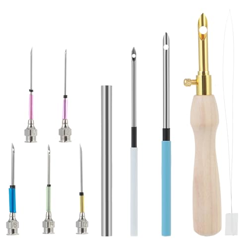 10 Stück Punch Needle Set 7 Größen Sticknadeln Verstellbares Stanznade Werkzeug mit Holzgriff Sticknadel für Anfänger Kreuzstich DIY Stick Design von Lusofie