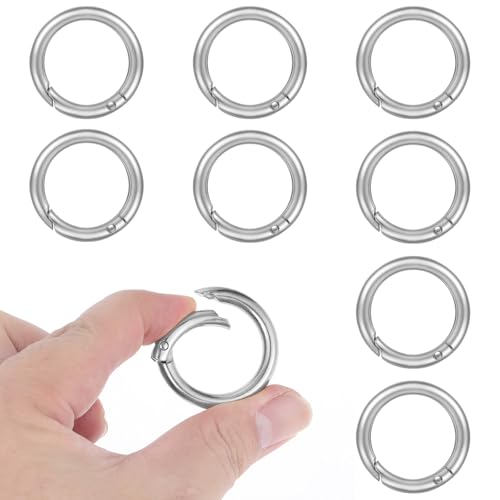 10 Stück Runden Trigger Metallfeder O Ringe Heavy Duty Metal Karabinerring 25mm Rund Schlüsselanhänger Ringe Kleiner Mini Karabinerhaken Clip FüR Schlüssel Handtasche Diy Zubehör Basteln（Silber） von Lusofie