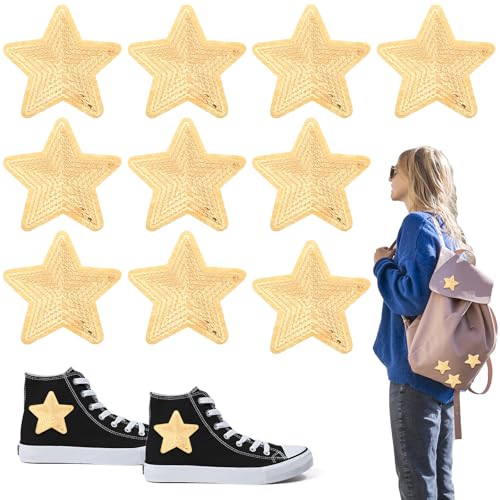 10 Stück Stern Patches zum Aufbügeln Gold Glitzer Pailletten Bügelbilder für Kleidung Hüte Rucksäcke Aufnäher zum Aufbügeln 7,6 cm Bügelflicken Flicken zum Aufbügeln Kinder Star Iron on Patch von Lusofie