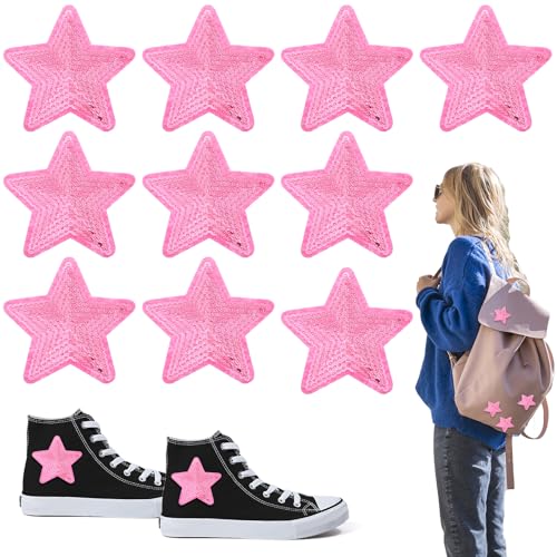 10 Stück Stern Patches zum Aufbügeln Rosa Glitzer Pailletten Bügelbilder für Kleidung Hüte Rucksäcke Aufnäher zum Aufbügeln 7,6 cm Bügelflicken Flicken zum Aufbügeln Kinder von Lusofie