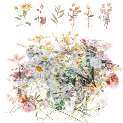 120 Stück Pflanzen Sticker Blumen Scrapbook Stickers Transparente Bunte Blumenaufkleber Können für die Dekoration von Fotoalben Tagebuch Notizbüchern Verwendet Werden von Lusofie