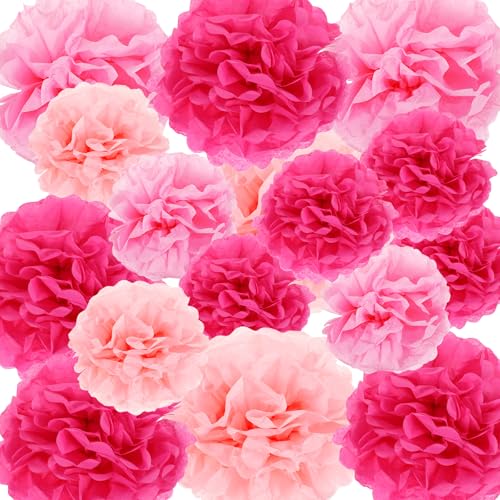 16 Stück Pompons Seidenpapier Rosa Deko Papier Pom Poms Party Dekorationen für Hochzeit Geburtstag Baby-Willkommens Party Dekorationen von Lusofie