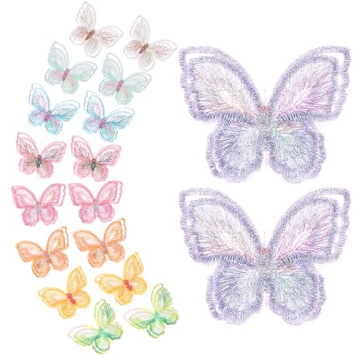 18 pcs Spitzenpatches Schmetterling Bügelflicken Aufnäher Patches 9 Farben Organza 3D Schmetterlings Flicken Bügelflicken Lace Appliques Doppellagig für Aufnäher Hochzeit Basteln DIY von Lusofie