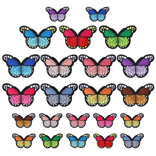 23 Stück Patches zum Aufbügeln Bunte Schmetterling Aufnäher zum Aufbügeln Exquisite Stickerei Bügelbilder Applikation Jacke Jeans Patches Handwerk DIY Dekorative Patches Erwachsene Kinder von Lusofie