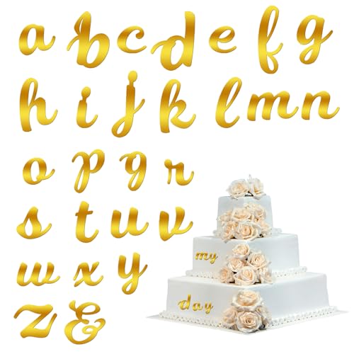 26 Stück Buchstaben Tortendeko Acryl Kuchendekoration Buchstaben Gold von A bis Z für Torte Alphabet Individuell Personalisierte Buchstaben Kuchen Deko Geburtstagsfeier DIY (Kleinbuchstaben) von Lusofie