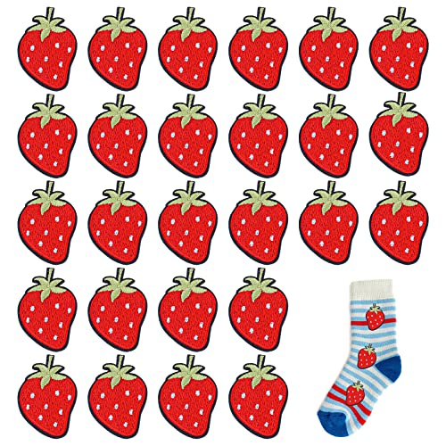30 Stück Bügelbilder Kinder Niedliche Erdbeerapplikation Rote Erdbeere Patches Zum Aufbügeln auf Kleidung Stickerei Aufnähen Bügelpatch Applikation für Kinderkleidung Jacken Rucksäcke Hüte Jeans von Lusofie