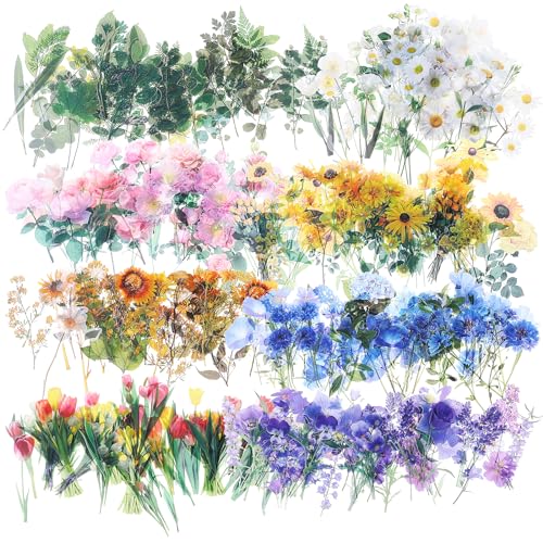 320 Stück Blumen Scrapbooking Aufkleber Pflanzen Sticker Blumen Scrapbook Stickers Transparente Bunte Blumenaufkleber Können für die Dekoration von Fotoalben Tagebuch Notizbüchern Verwendet Werden von Lusofie