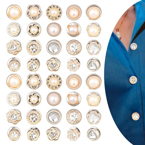 40 Stück Brosche Knöpfe Damenmode Nahtlose Knopfnadeln Perlen Strass Damen Shirt Broschen für Kleidung Dekorative Sicherheitsnadeln Anstecknadel für Kleidung Hüte Taschen DIY Handwerk Pins von Lusofie