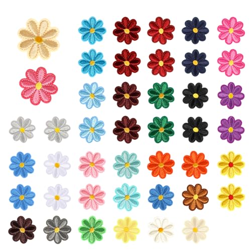 44 Stück Gänseblümchen Patches zum Aufbügeln Blumen Nähflicken Stickerei Blumen Applikationsflicken für Kleidung Rucksäcke Jeansflicken Draufbügeln Hüte Aufnäher zum Aufbügeln von Lusofie