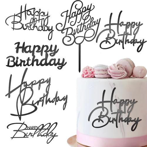 6 Stück Happy Birthday Cake Topper Tortendeko Happy Birthday Schwarz Kuchenaufsätze Spiegel Acryl Kuchenaufsätze Seitliche Cake Topper Geburtstag für Geburtstagsparty Kuchen Desserts Gebäck von Lusofie