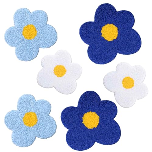 6 pcs Patches zum Aufbügeln Chenille Blaue Blume weiß Blumen Flicken zum Aufbügeln Kinder Niedlich Fein Patches zum Aufnähen Kurze Ärmel Tasche Aufnäher zum Aufbügeln Handwerk DIY Deko (3 Stile) von Lusofie