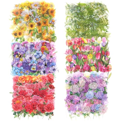 600 Stück Scrapbook Stickers Blumen Blätter Transparente PET Stickers Retro Blumen Pflanze Wasserdichte Dekorative Aufkleber für DIY Fotoalbum Tagebuch Notizbuch Scrapbooking Zubehör von Lusofie