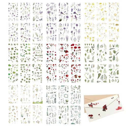 700pcs 48Sheets Pressed Flower Stickers for Crafts Flower Stickers Transparent Decoration Flowers Stickers for 48 Stück Pflanzen Sticker Blumen Scrapbook Stickers Transparente Bunte von Lusofie