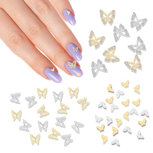 72 Stück 3d-Schmetterlings-Nagelanhänger Strasssteine Nägel Legierung Nail Charms Glänzende Kristall Metall Schmetterlinge Nagel Edelsteine Für Nagelzubehör Dekoration DIY 5 Mm/8 Mm/9 Mm von Lusofie