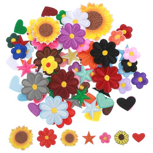 73 Stück Aufbügel Patches Bunt Herzform Blumen Stern Kinder Bügelbilder Dekorative Stoff Stickerei Patches zum Aufnähen für Jeans Hut Jacke Rucksack Hemd Tasche von Lusofie