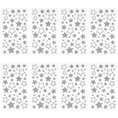 8 Blatt Glitzer Aufkleber Sterne Sticker Sterne Selbstklebende Solide Und Hohle Star-Etiketten Holografische Sterne Tiketten Stern Deko Aufkleber Für Scrapbook DIY-Basteln Weihnachtskarten(Silber) von Lusofie