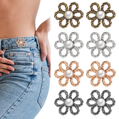 8 Set Hosenbund Enger Machen 4 Blumen Knöpfe Ohne Nähen Hosenknopf zum Enger Machen Kleider Clip Knöpfe Hosen Enger Machen Hose Enger Machen Clip Jeansknöpfe Hosenknöpfe für jeans Damen Rock Hosen von Lusofie