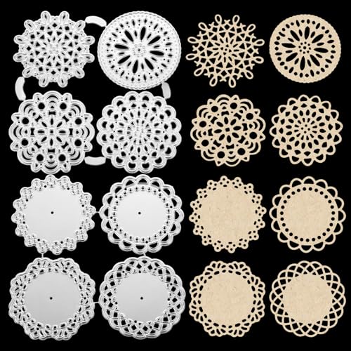 8 Stück Runder Stanzformen Für Kartenherstellung Metall Stanzer Set Kreis Spitzen Stanzformen Spitzenrand Blumenrand Stanzschablonen Für DIY Kartenherstellung Scrapbooking Alben(Silber) von Lusofie