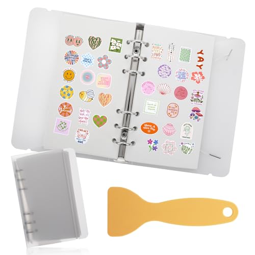 A6 Stickeralbum 40 Blatt Leeres Sticker Album mit Plastikspatel Transparentes Abnehmbares Aktivitäts Sticker Aufbewahrungsbuch Wiederverwendbares Washi Tape Sticker Stickeralbum von Lusofie