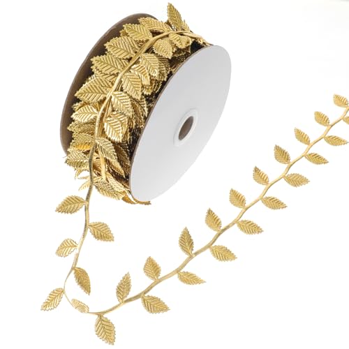 Blätter Dekoband Geschenkband 21 Yards Streifen Geschenkband Künstliches Blattband für Deko Goldene Hochzeit Oberarmreif Gold DIY Handwerk Kranzherstellung Heimdekoration Geschenkverpackung (Gold) von Lusofie