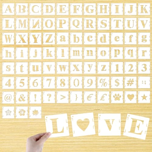 Buchstaben Schablone 80 Stück Zahlen Buchstaben Schablone 2 inch Große Zahlen Buchstaben Symbol Schablone Wiederverwendbare Malschablone für Wand Inkjet-Malerei Holzschild Wandkunst DIY von Lusofie