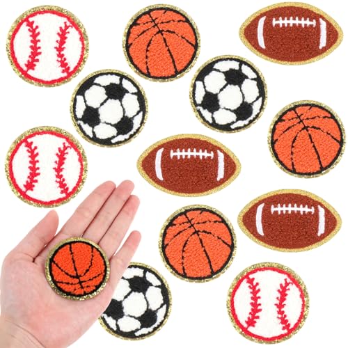 Chenille Patches zum Aufbügeln 12 Stück Chenille Ball Stickerei Aufnäher Jugend Fußball Basketball Rugby Baseball Bügelbilder Hosen Patches DIY Zubehör für Kleidung Weste Jeans Hut von Lusofie