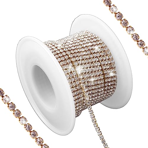 Gold Strassband 10 Yards 2mm Glänzendes Strasssteine zum Aufnähen für Kunsthandwerk Kleidung Nähen Schmuck DIY Hochzeits Dekoration von Lusofie