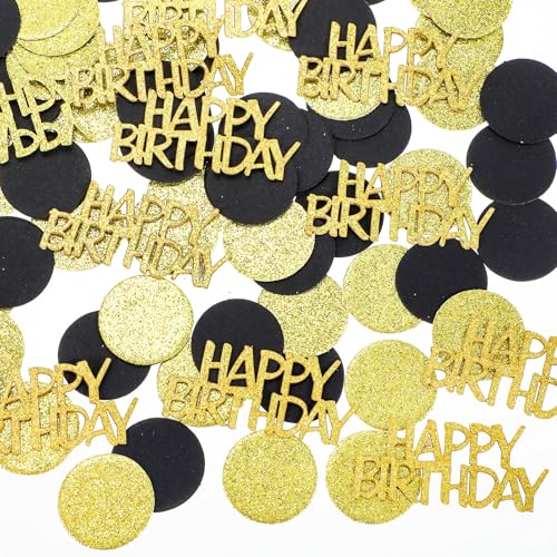 Lusofie 200 Stück Geburtstags Konfetti Happy Birthday Tischdeko Geburtstag Deko Confetti Gold Schwarz Glitzer Tisch Weinglas Party Dekorationen Streudeko Konfetti Deko (2 Zoll & 1 Zoll) von Lusofie