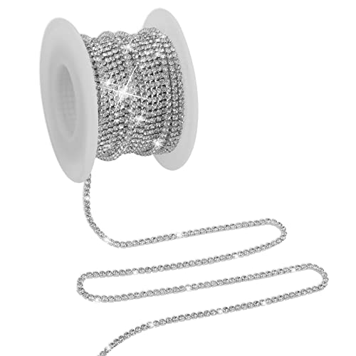 Strassband Silber 10 Yards 2 mm Glitzerband Strasssteine zum Aufnähen für Kunsthandwerk Kleidung Nähen Schmuck DIY Hochzeits Dekoration von Lusofie