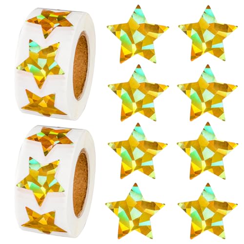 Sterne Aufkleber 2,5 cm 1000 Stück Kleine holografische Stern Sticker aus Folie metallischem Glitzer sticker schule Belohnung Aufkleber Für Kinder Lehrerbedarf DIY Scrapbooking(Gold) von Lusofie