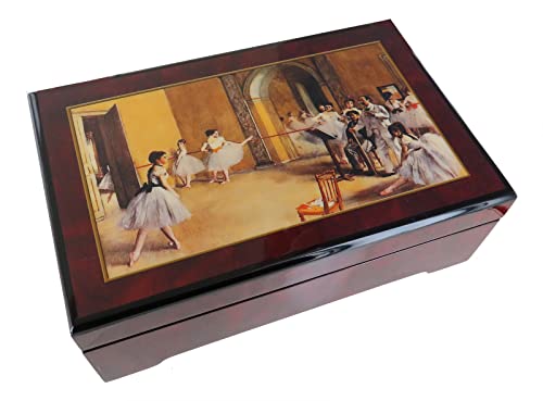 Schmuckschatulle / Schmuckkästchen mit Spieluhr aus Holz mit Reproduktion eines Gemäldes von Edgar Degas, tanzender Ballerina und 18-Ton-Federspielwerk - Schwanensee (P. I. Tschaikowski) von Lutèce Créations